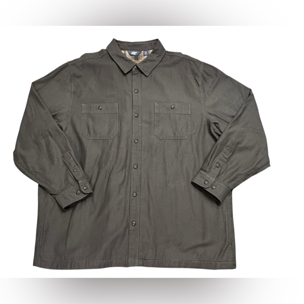 Lands End Quilt Lined Button Down Jacket Charcoal/ Plaid XXL